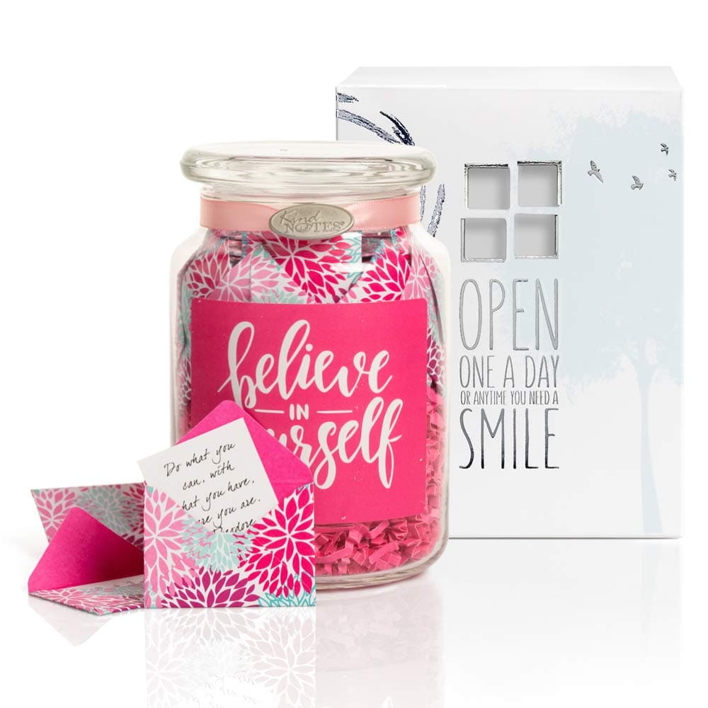 KindNotes Glass Keepsake Gift Jar with Fighting Cancer Messages - Floral Puffs Believe in Yourself