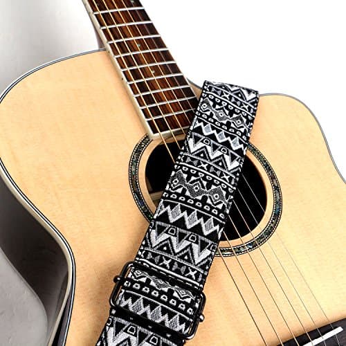Deviser Ndebele National Style Weave Cotton Guitar Straps,Soft leather end with pick holder For acoustic,classical,electric,bass guitar/2 picks Color Random Free (White)