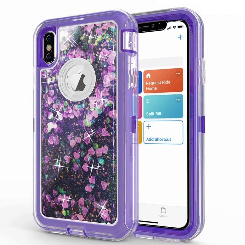 XSMAX Case Compatible with Apple iPhone Xs MAX Cases Luxury Bling Cell Phone Cover Moving Liquid Quicksand Floating Glitter Xmax Xmas 10max i Phone ipone xphone Bumper Skin 6.5 inch (Purple)