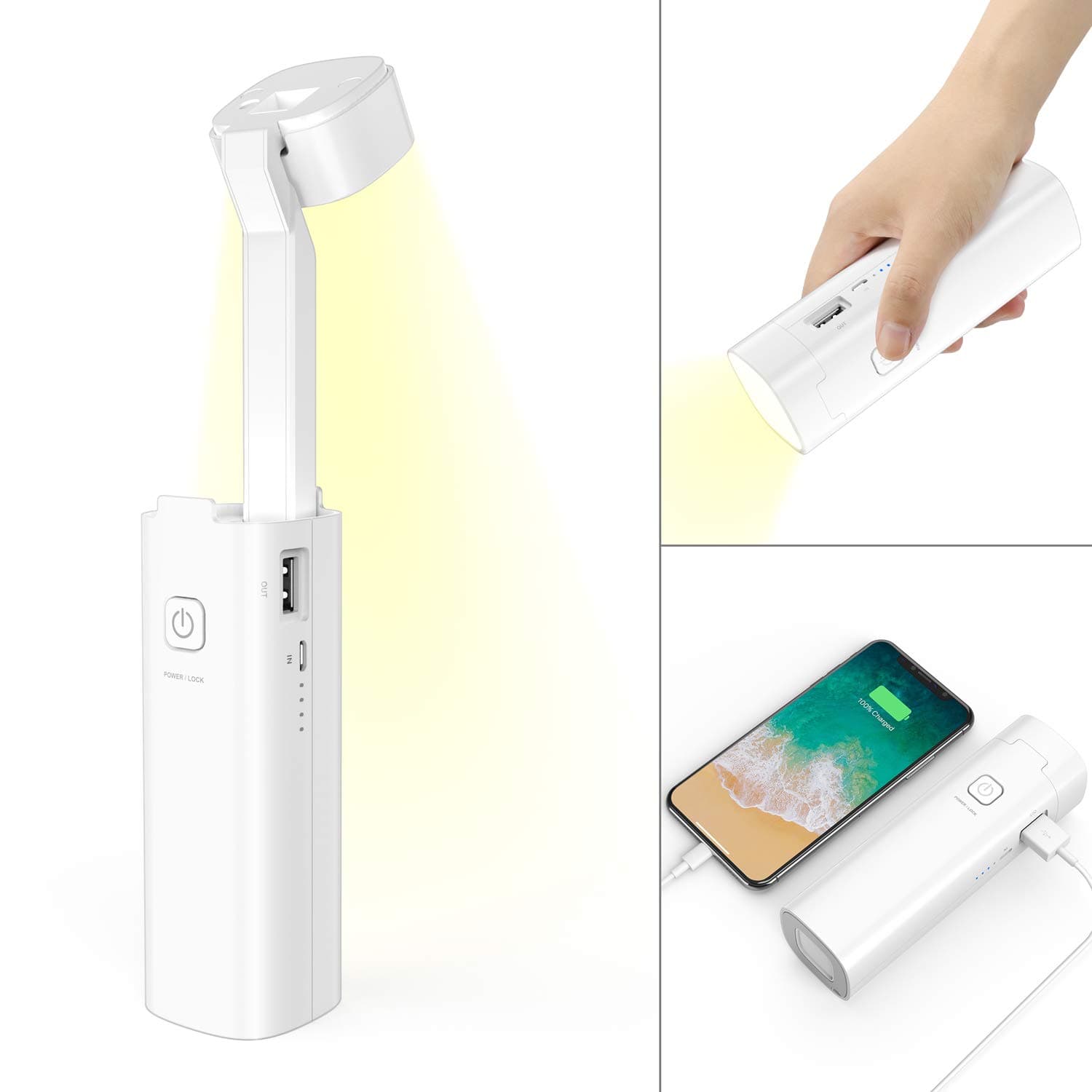 Foldable LED Desk Lamp,Klearlook Portable USB Rechargeable 5 in 1 Desk Lamp/Night Light/Emergency Light/Torch/Powerbank with 3 Brightness Level, Built-in 3000 mAh Battery,Eye-Care,Energy-Efficient