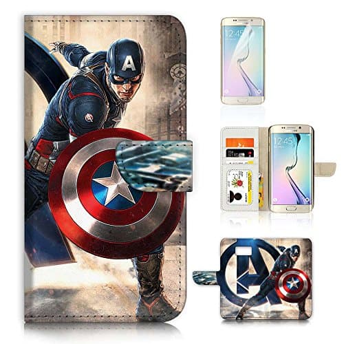(For Samsung S7 Edge) Flip Case Wallet Cover with Screen Protector - US B30020 - Captain America Super Hero B30020