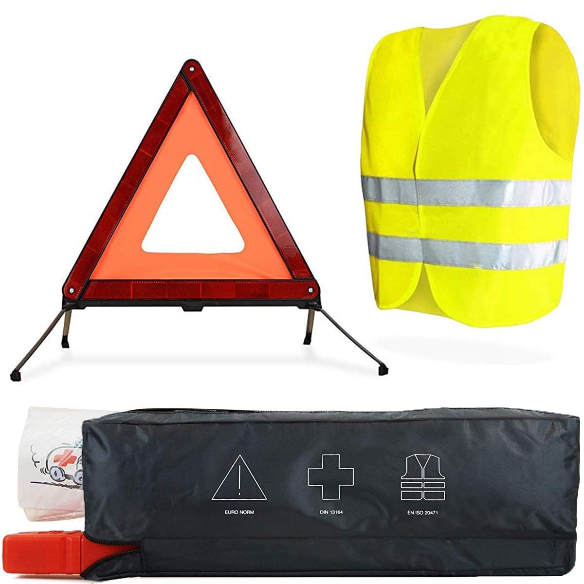 PREMIUM 3-in-1 Combination Bag | HSE First Aid Kit Warning Triangle, Hi Viz | GB