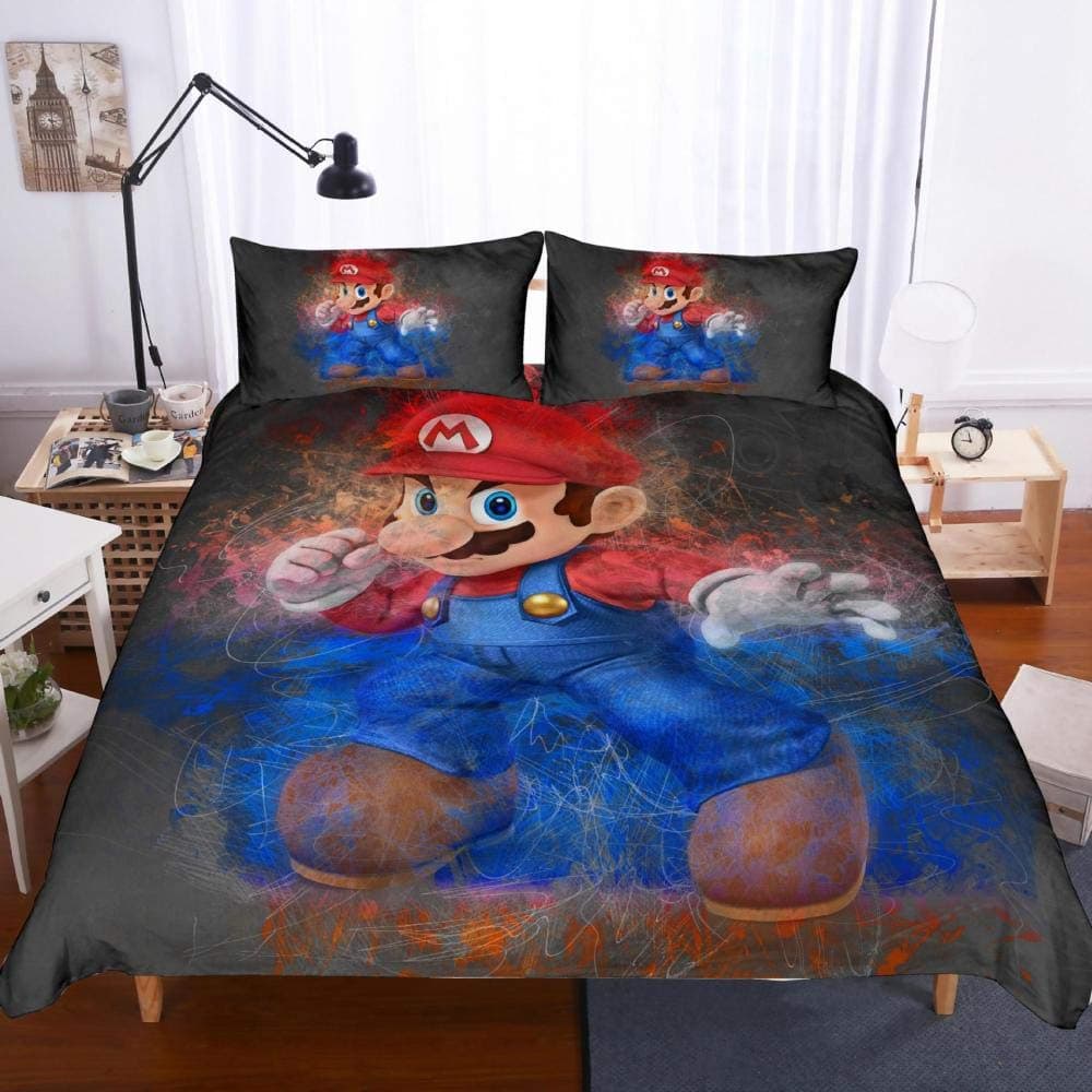 KOUYNHK Single Duvet Cover | Reversible Two Sided Fun Bedding Featuring Marios, With Matching Pillow Case, Multi Coloured,SetSingle-135 * 200cm