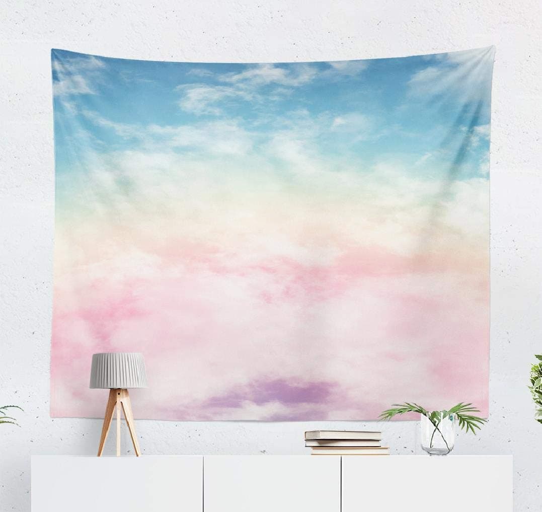 KJONG Sun and Cloud with Pastel Cloud Candy Color Pastel Sunset Pink Abstract Cotton Fantasy Rainbow Sky Gradient Art decorative Tapestry,60X60 Inches Wall Hanging Tapestry for Bedroom Living Room