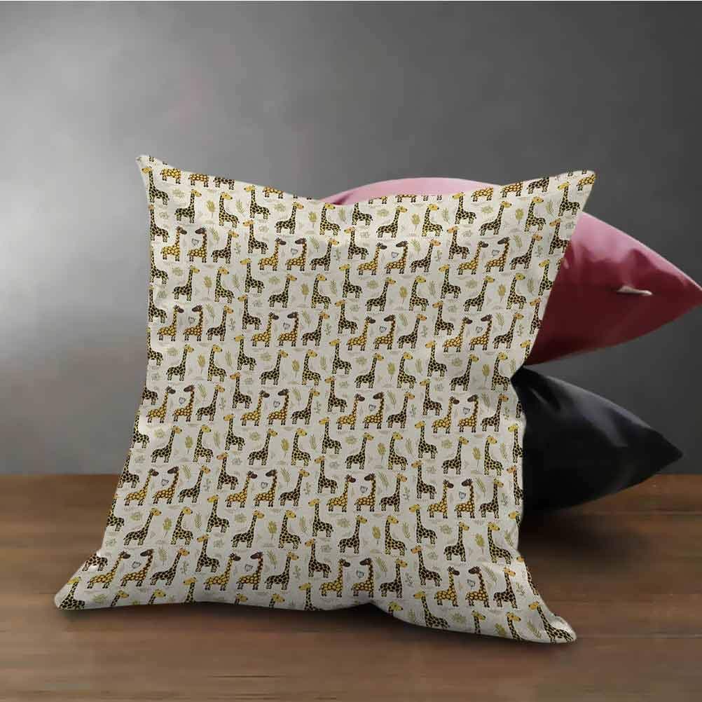 HouseLook Giraffe Pillow Case Cover Shams Exotic Jungle Mammals Pattern for Kids Cheerful Woodland Theme Flowers and Leaves Throw Pillow Case Cushion Cover Multicolor (16"x16")