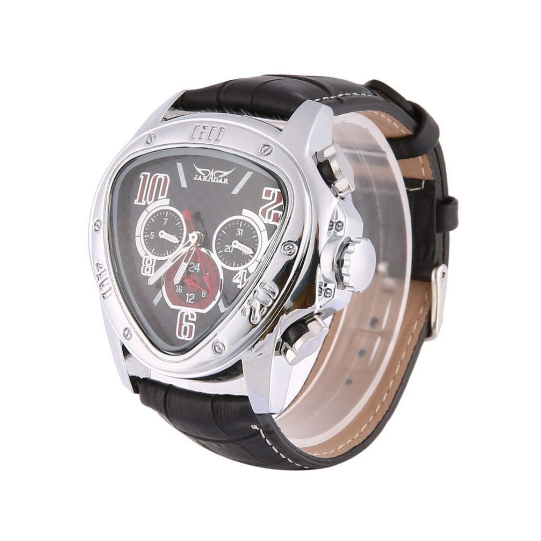 Jaragar Men Automatic Mechanical Wrist Watch Leather Wristwatches Triangular Black Dial Business Watches Skeleton Watches