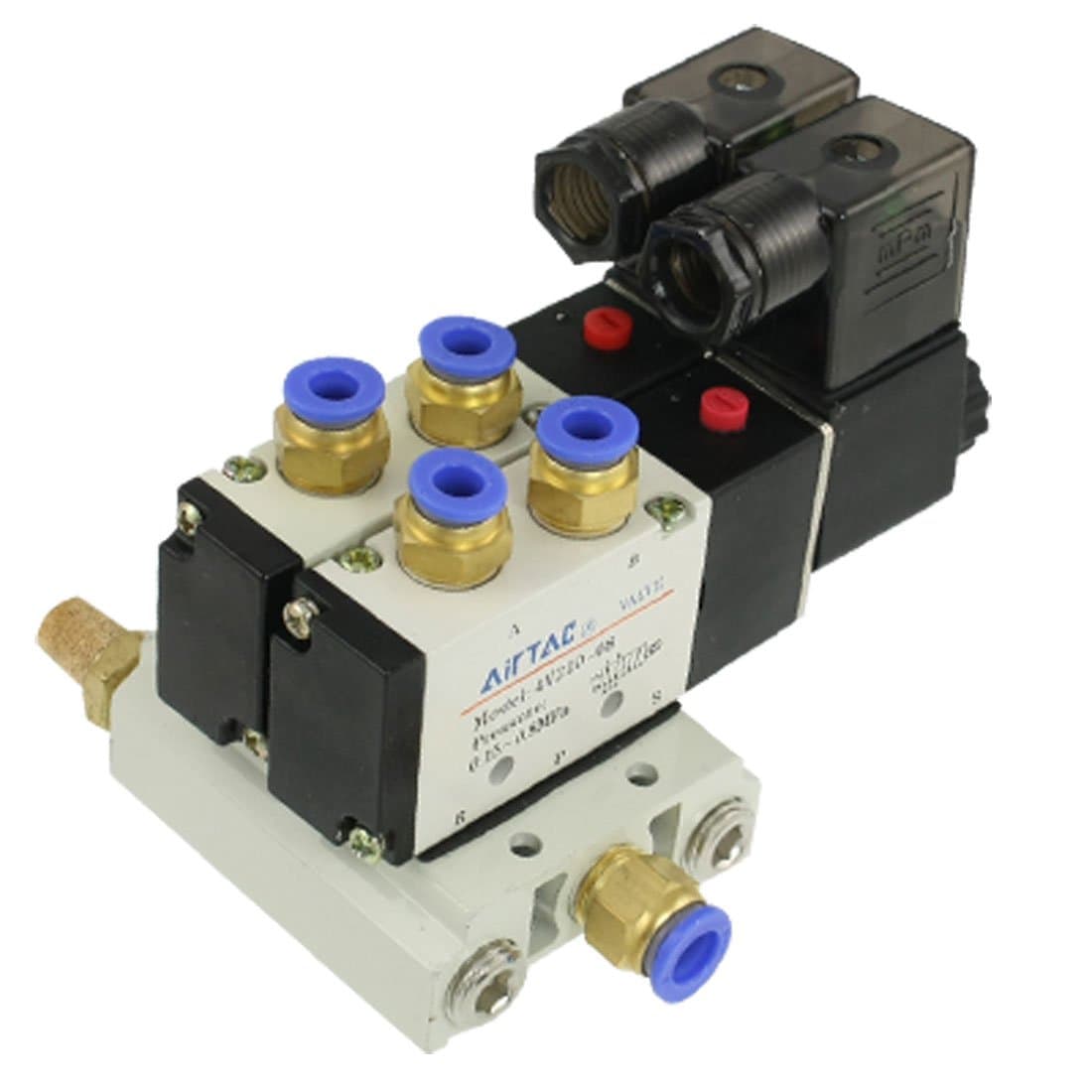 BestTong 4V210-08 DC 12V Single Head 2 Position 5 Way Pneumatic Solenoid Valve Base Muffler Quick Fittings Set