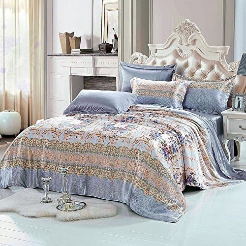CUSHIONLIU 100% Silk Duvet Cover Bedding Package Sheets , Lanting Pieces , 1.8M(6 -Foot) Bed