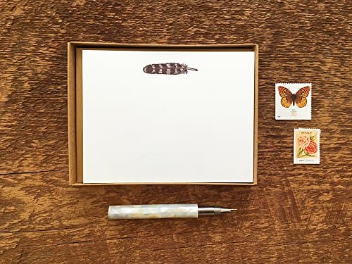 Feather Stationery, Boxed Set of 8 Letterpress Flat Notes, Boxed Stationery