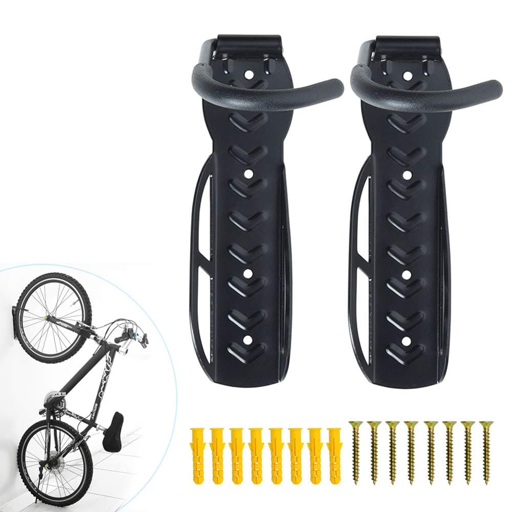 BEEWAY Bike Wall Mount Rack, Indoor Bicycle Storage Wall Mounted Hook Hanger, Steel Holder Stand, Adjustable, Heavy Duty hold up to 30KG - Pack 2