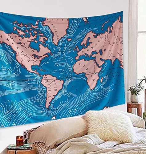 Ocean Map Tapestry Headboard Wall Hanging Bedspread Dorm Decor,60"x 80",Twin Size