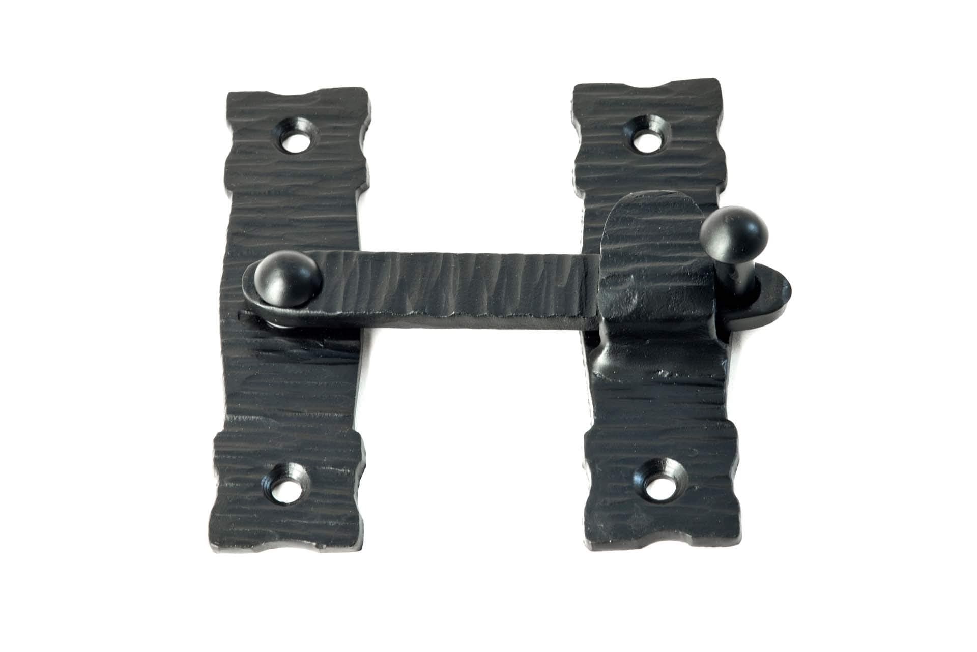 3.5" Hand Forged Decorative Iron Universal Bar Latch | Sinaloa Series by Borderland Rustic Hardware | Black Finish | for Small Gates, Doors, Cabinets & Furniture