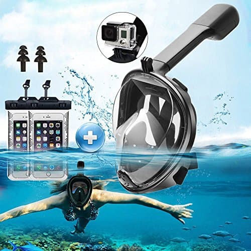 Evaky Snorkel Mask Full View 180 Degree Diving Mask- Full Face Free Breathing Design Diving Mask For Adult and Kids Anti-fog and Anti-leak Technology with GoPro Camera Mount With 2pcs Waterproof Bag