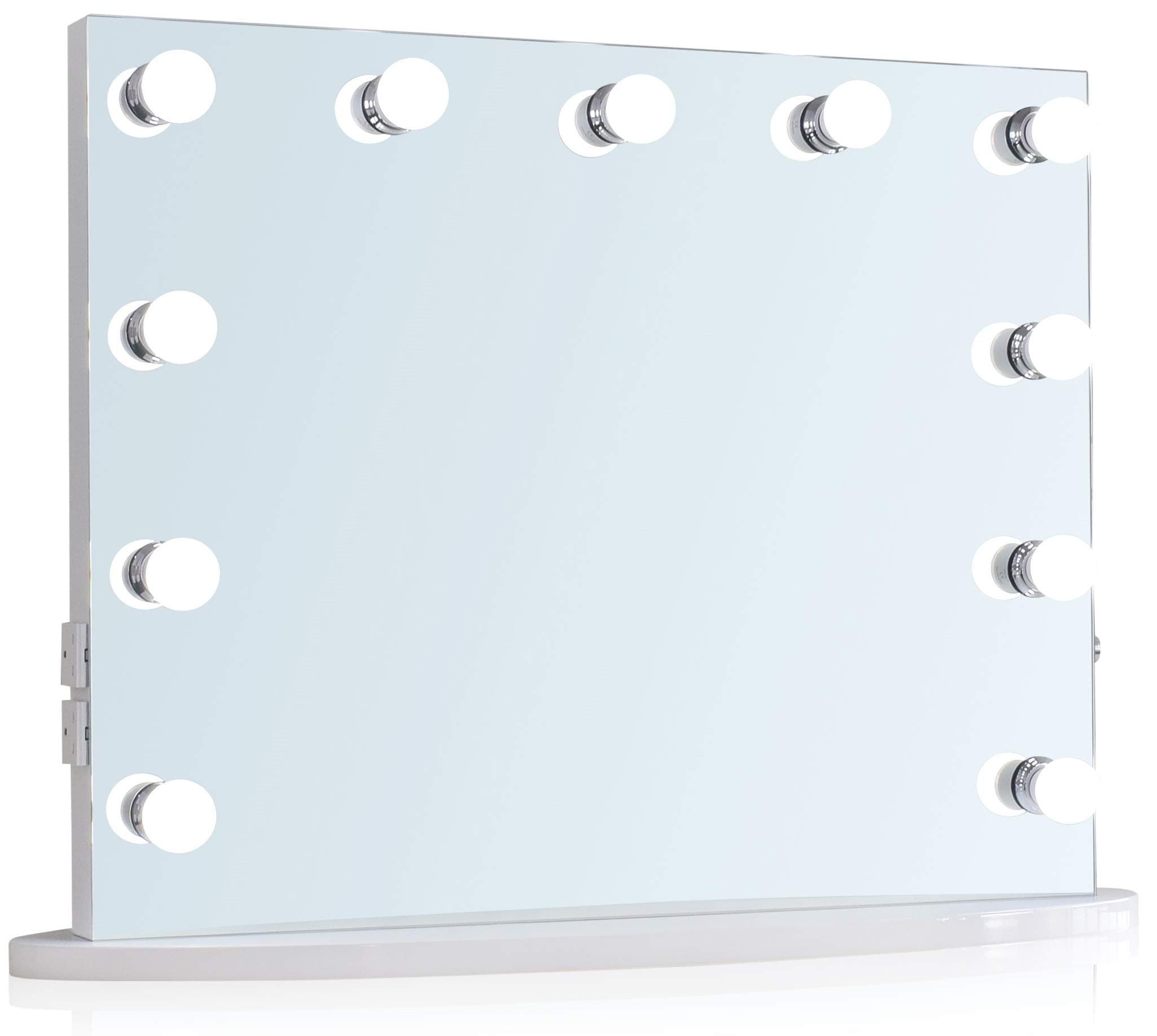 Hollywood Vanity Mirror with 2 Plug Sockets 2 USB Ports LED Dimmer Light Bulbs for Dressing table or Wall Mounted Table Top for Makeup White Made to British Standards 65(H)x80(W)x6(D)cm Wilshire HM1