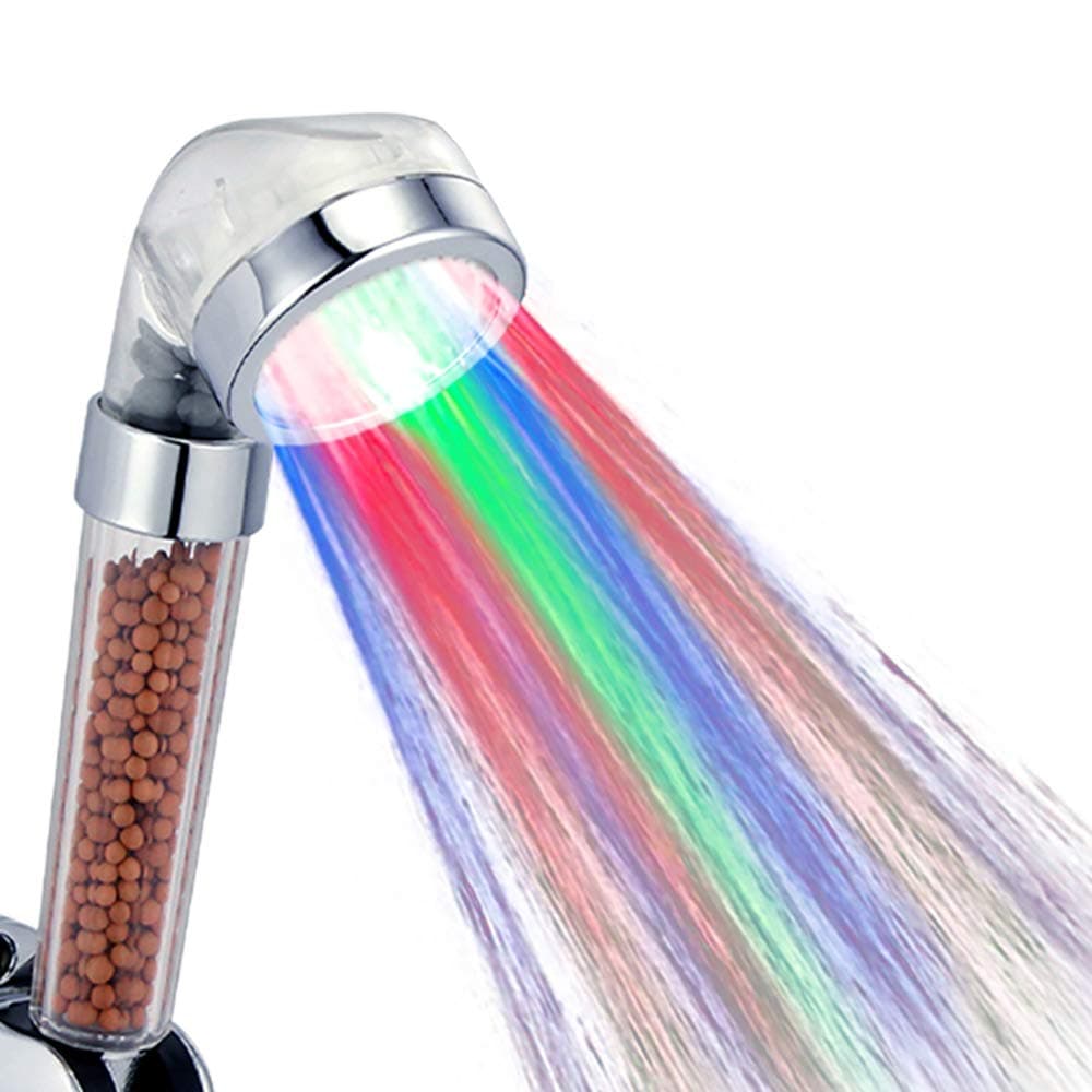 AKCOON LED Hand Held Shower Head 7 Color Changing, High Pressure Showerhead Ionic Filter, Transparent - Chrome