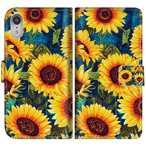 Sakuulo Flip Wallet Case for iPhone XR PU Leather Case with Multi Credit Card Holders ID Slot Pockets Folio Magnetic Closure Cover for Apple iPhone Xr 6.1 inch 2018 (Sunflower)