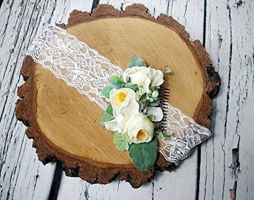 Ivory Creme White Greenery Comb Silk Flowers Ranunculus Dusty Miller Hair Piece Bridal Accessory