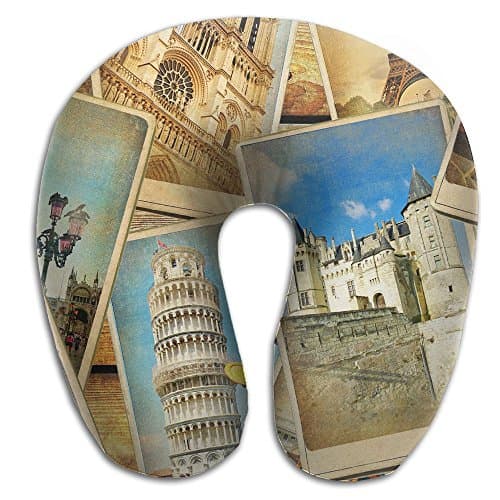 Creative Travel Wallpaper Design Comfortable U Shaped Neck Pillow Soft Neck Support Pattern Pillow For Rest,Travel,Car,Airplane,Bed,Sofa