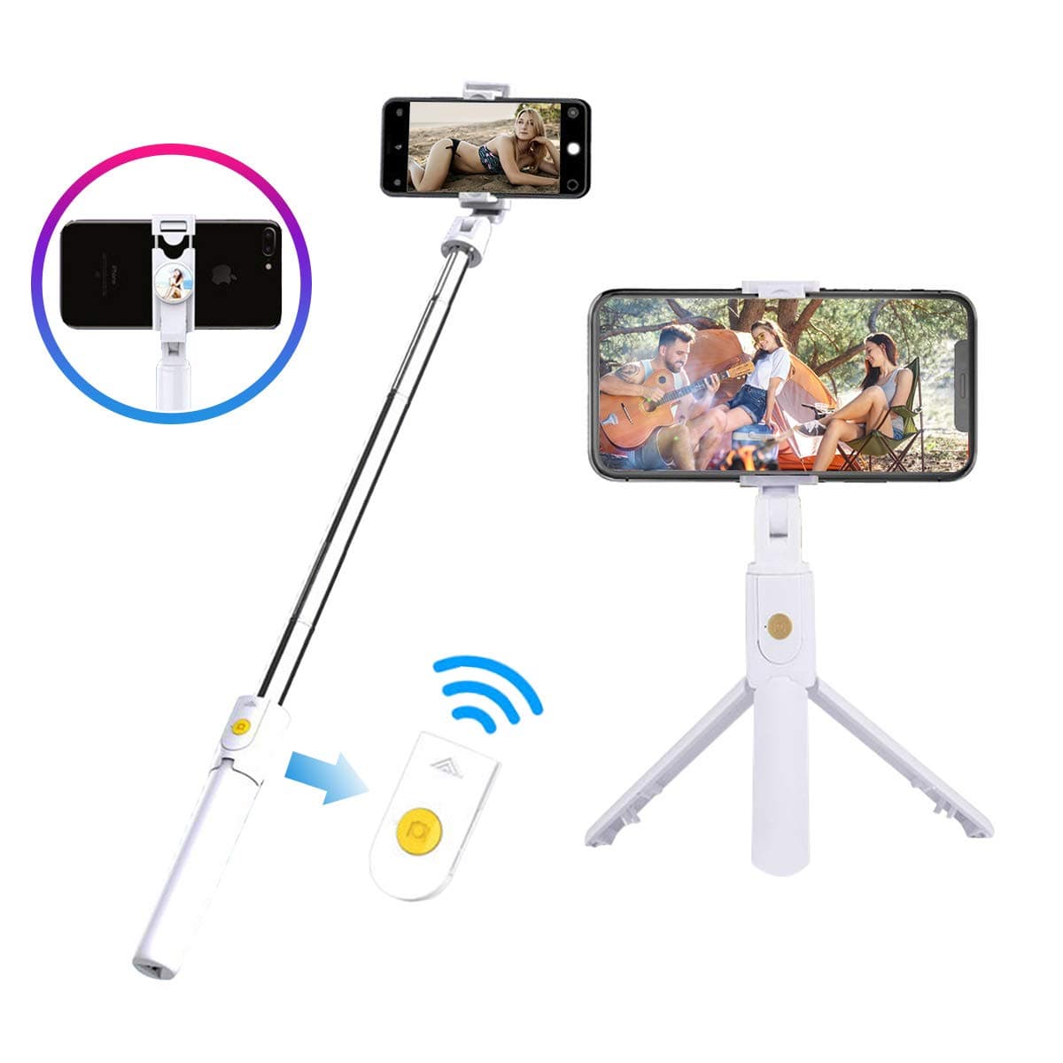 JUMKEET Phone Tripod, Mini Selfie Stick Tripod with Bluetooth Control, Portable Mini Tripod with Mirror, Flexible Style Camera Mount Desk Travel Outdoor Compatible with iPhone & Android Phones