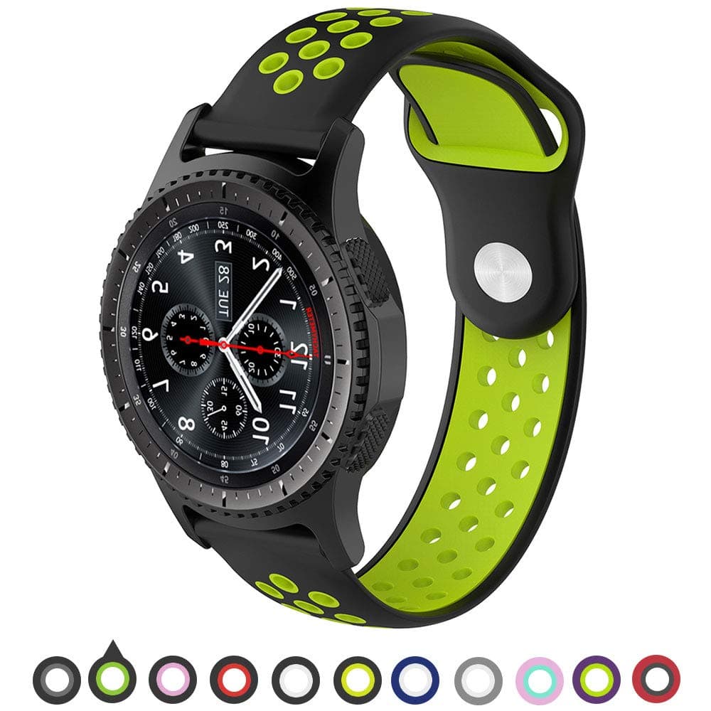 Willibill Gear S3 Bands Soft Silicone Replacement for Band Samsung Gear S3 Frontier/Classic Smart Watch/Huawei Watch 2 Classic Smartwatch (Black-Green, Large)