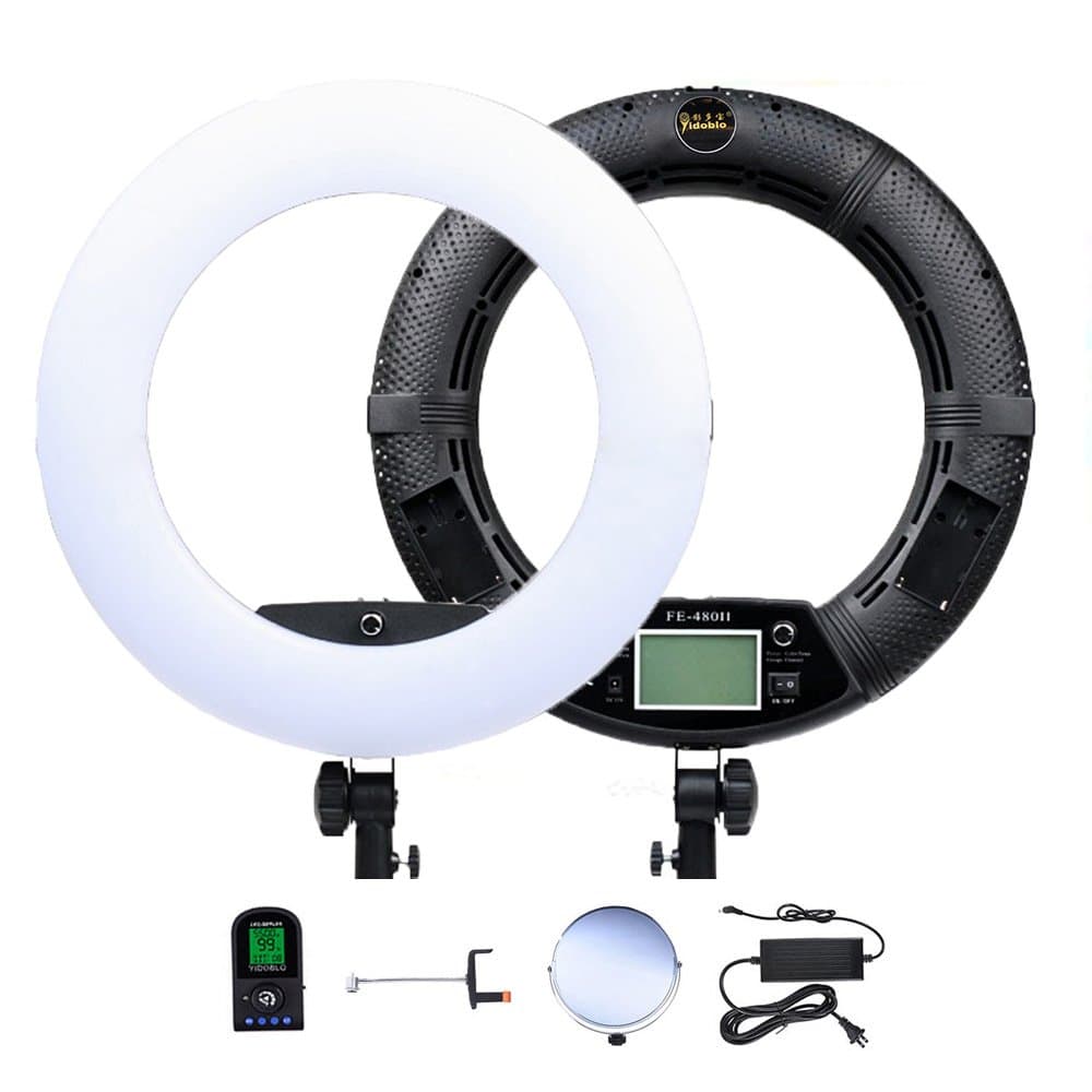 Yidoblo 18 inch LED Ring Light FE-480II Dimmable Super Bright 96W Lighting with Smartphone Holder, Mirror and Remote Control for Makeup, YouTube Videos, Filming, Selfies, Portrait, Photos Photography