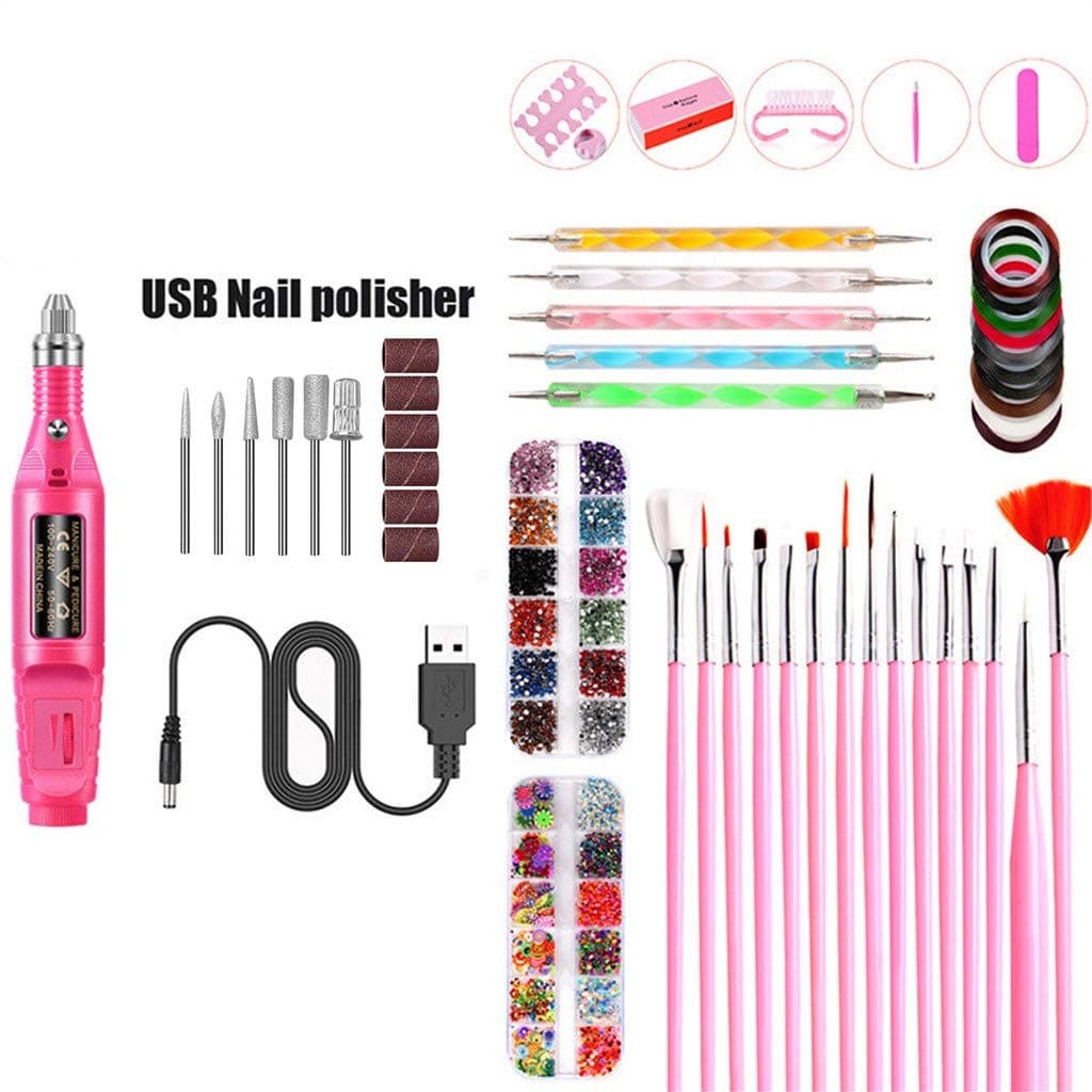 EDTO Nail Art Manicure Tools Kit Colors DIY Tools Nail Set Kit Grinder Polisher Set,Nail Drill Kit Manicure Nail Tool Set Acrylic Nail Tools,DIY Tools Nail Set Kit Grinder Set (Hot Pink)