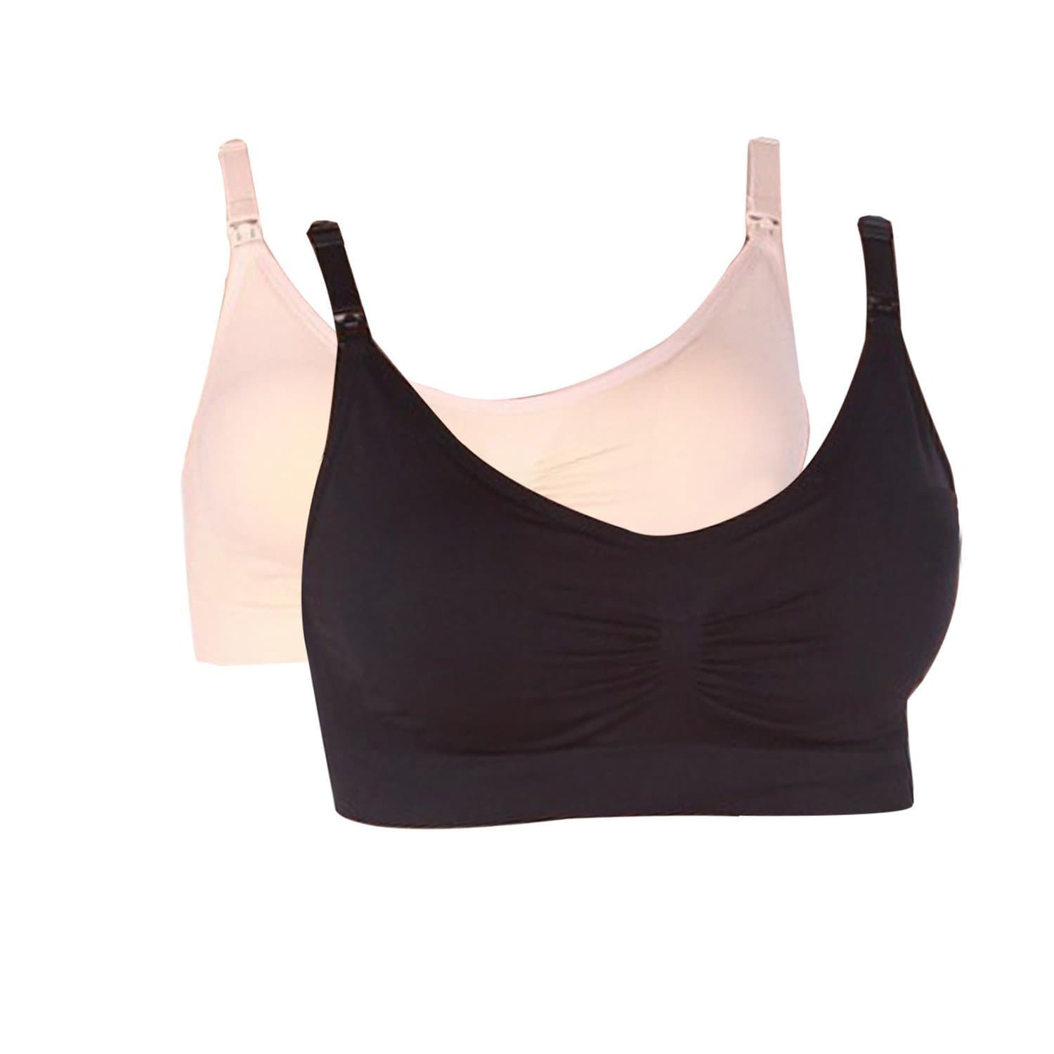 Loritta Women's 2 Pack Maternity Front Open Seamless Nursing Bras Bralette M Nude/Black