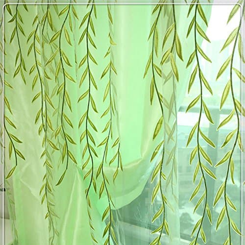 XMshop Curtains Rural Style Willow Leaves Pattern Offset Blind Printed Glass Yarn for Door Window Decor 1m 2m