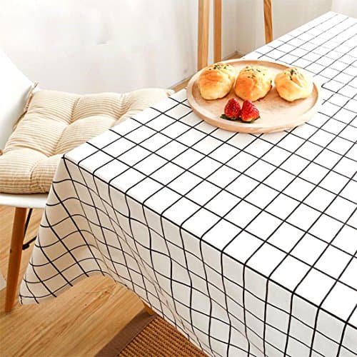 Rectangle Contemporary Plaid Tablecloth Stain Resistant Fabric Table Cover for Square Table White Checker(White,55x98.3In)