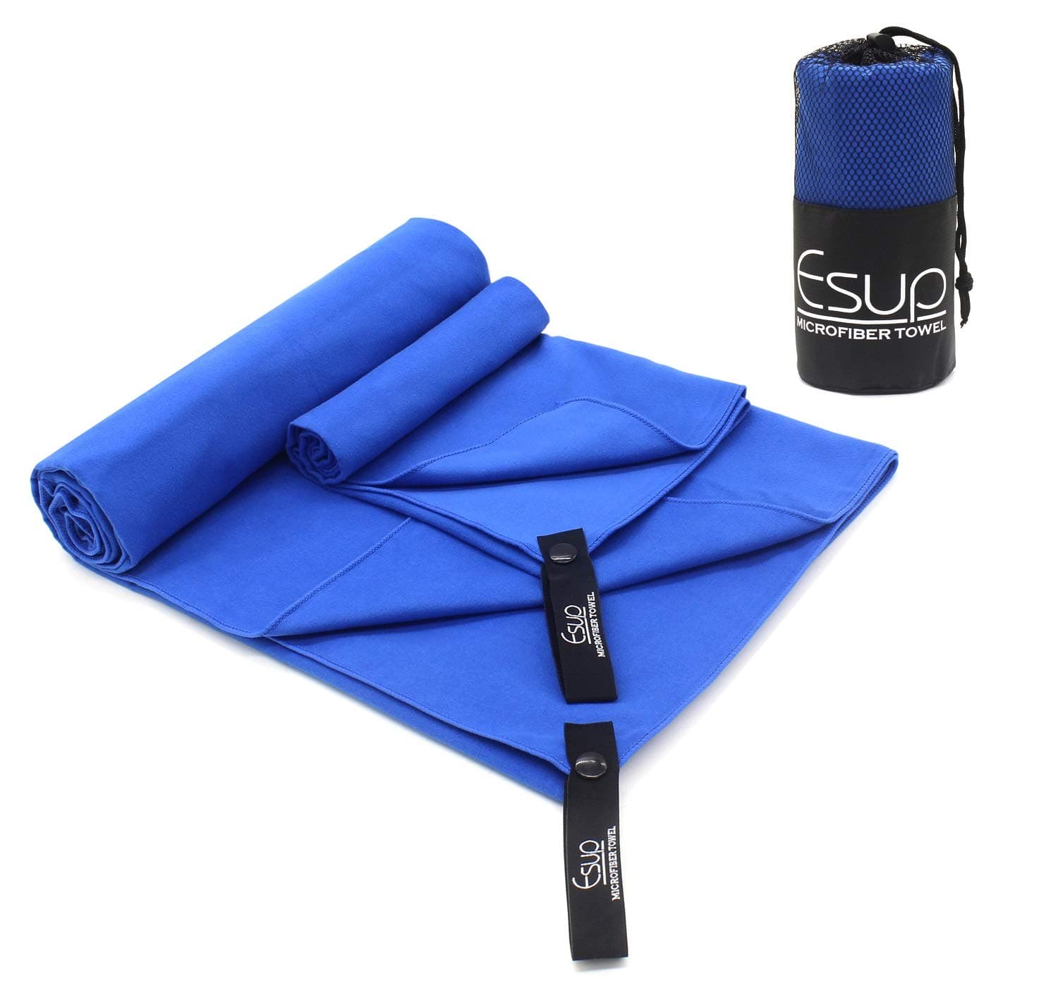 Esup 2 Pack Microfiber Towel XL Quick Dry Micro Gym Towels (60 Inch X 30 Inch) with Hand/Face Towel (24 Inch X 15 Inch) & Mesh Carry Case for Swimming Pool Camping Travel Sports Yoga and Pilates