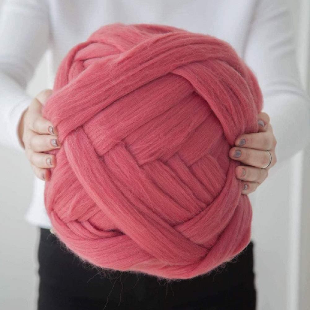 DIRUNEN Merino Wool Yarn Big Chunky Yarn Super Wool Roving Extreme Arm Knitting Giant Chunky Knit Blankets Throws Rose 8 lbs