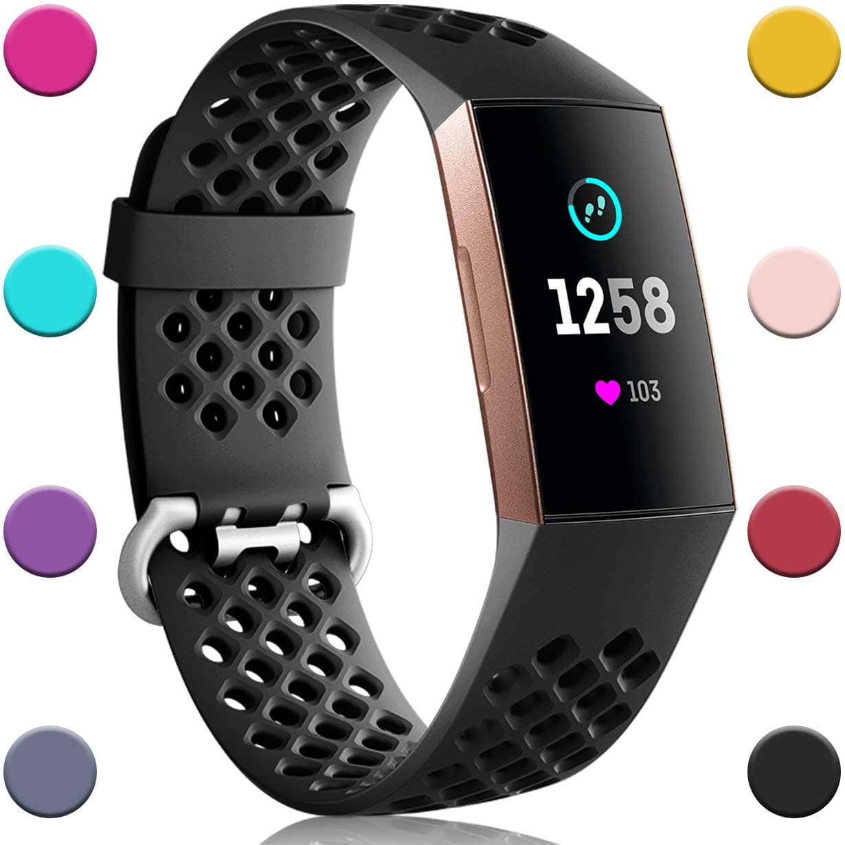 Nofeda Bands Compatible with Fitbit Charge 4 / Charge 3 / Charge 3 SE, Air Holes Breathable Sport Wristband Replacement for Fitbit Charge 3/ Charge 4 Fitness Tracker Women Men, Large, Black