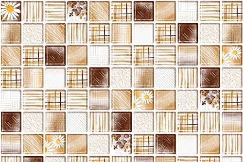 VandA Shop Peel and Stick Tile Backsplash for Kitchen and Bathroom Vinyl Wall Tile -Beige flowers Design- (38” x 16”)
