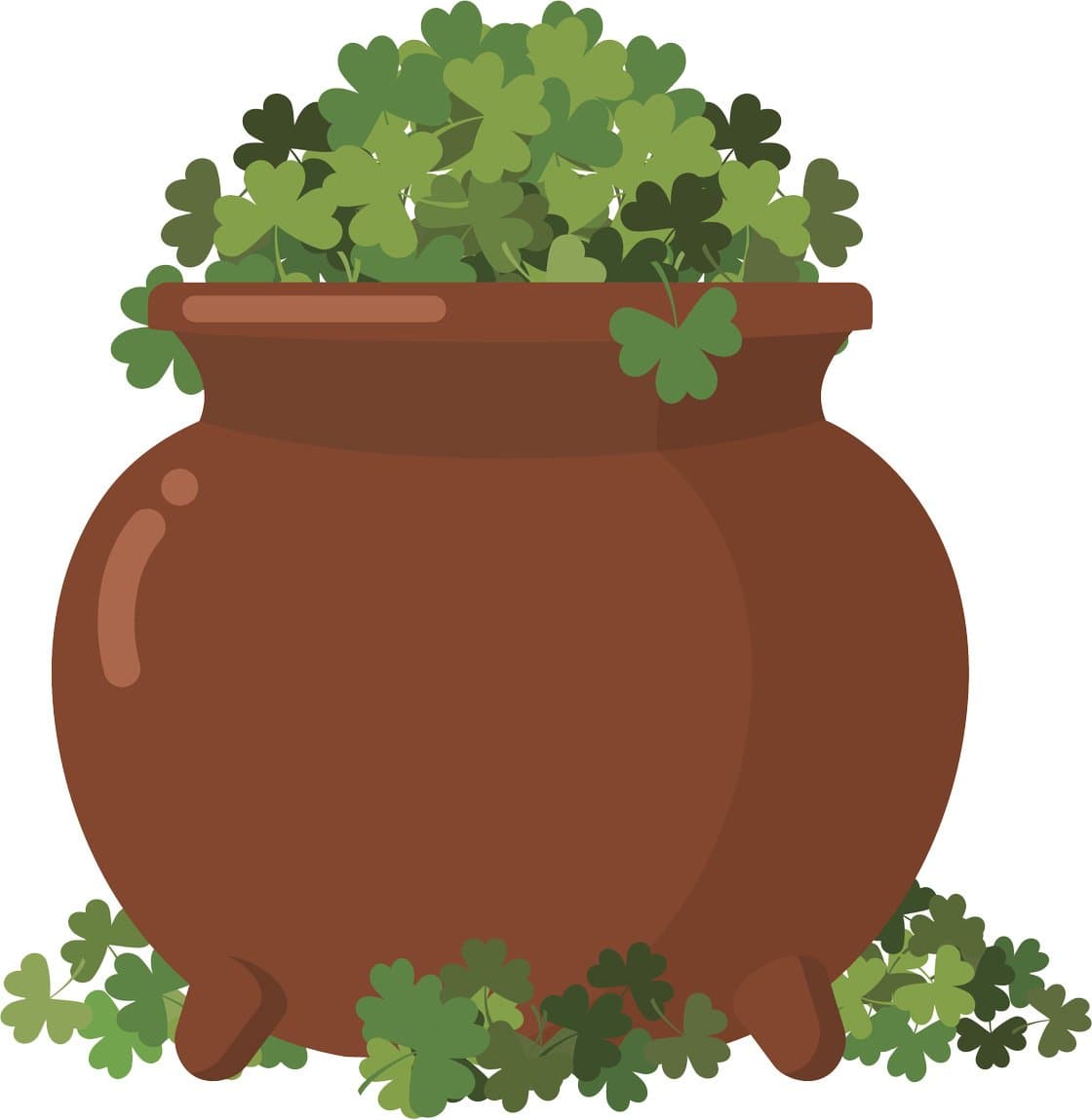St. Patrick's Day Clay Pot Filled With Green Four-Leaf Clovers Cartoon Vinyl Decal Sticker (2" Tall)
