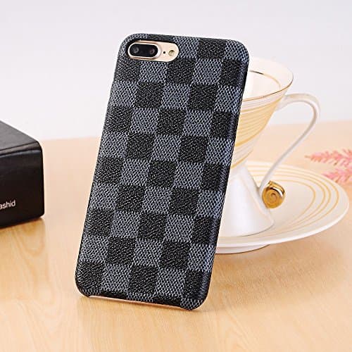 XZHRXQ iPhone 8 Plus case, iPhone 7 Plus case, New Elegant Luxury PU Leather Checker Pattern Classic Style Cover Case For Apple iPhone 7Plus iPhone 8 Plus (Color : Black)