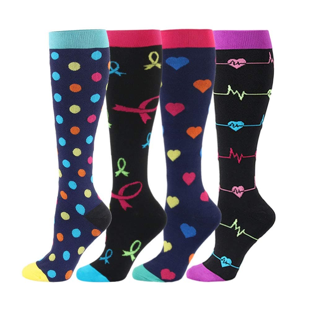 HLTPRO Compression Socks for Women & Men Circulation - 4 Pack for Nurse, Medical, Running, Flight