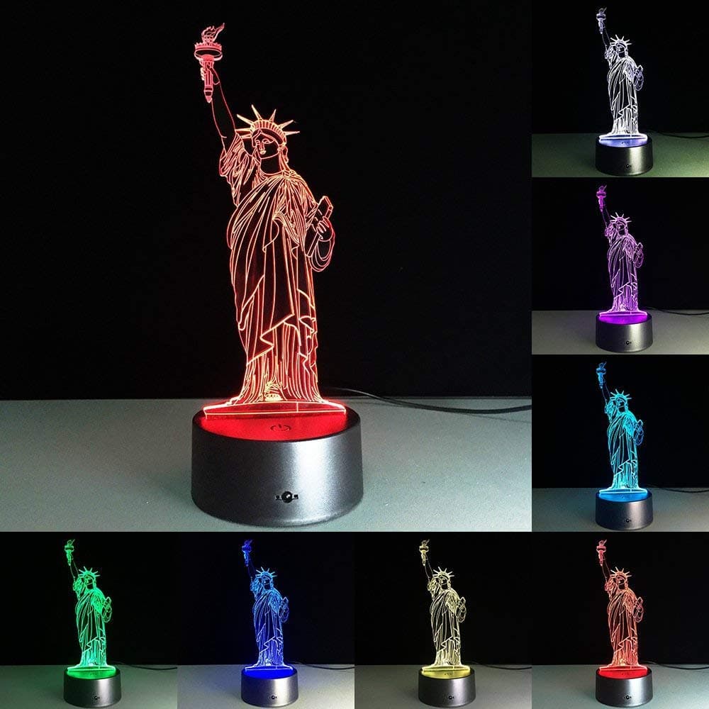 RUMOCOVO® Statue Of Liberty 3D LED Visual Night Light 7 Color Changing LED Home Office Decorations Atmosphere Lamp Birthday Gift Sleep Lighting