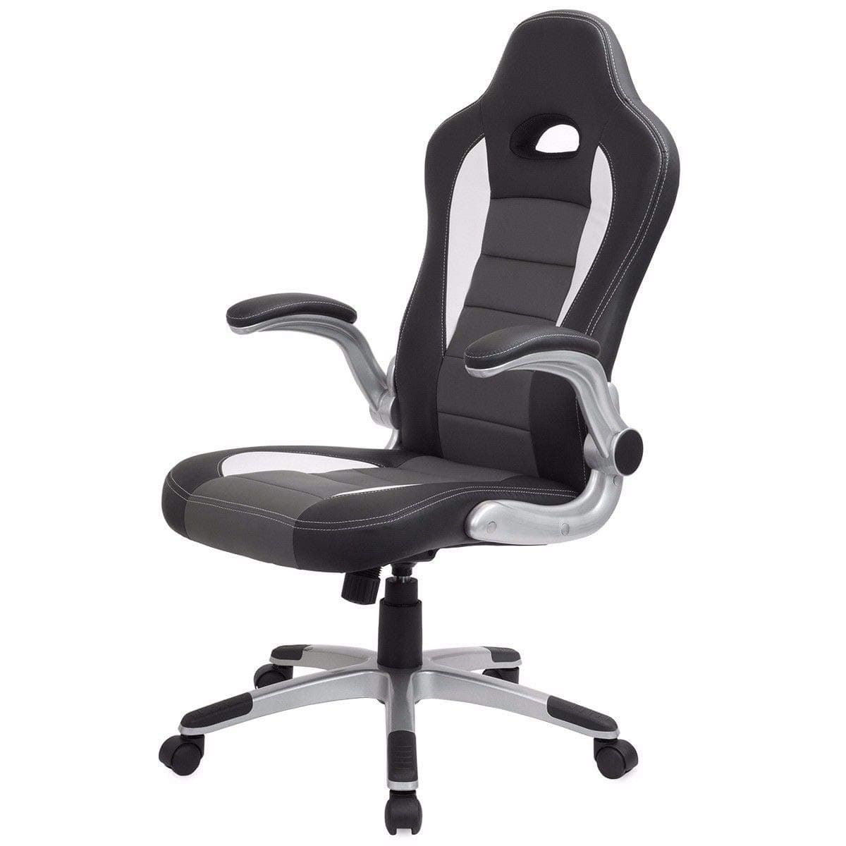 Barton Gaming Office Desk Chair Computer Chair High-Back Adjustable Racing Chair Flip-Up Armrest, Grey