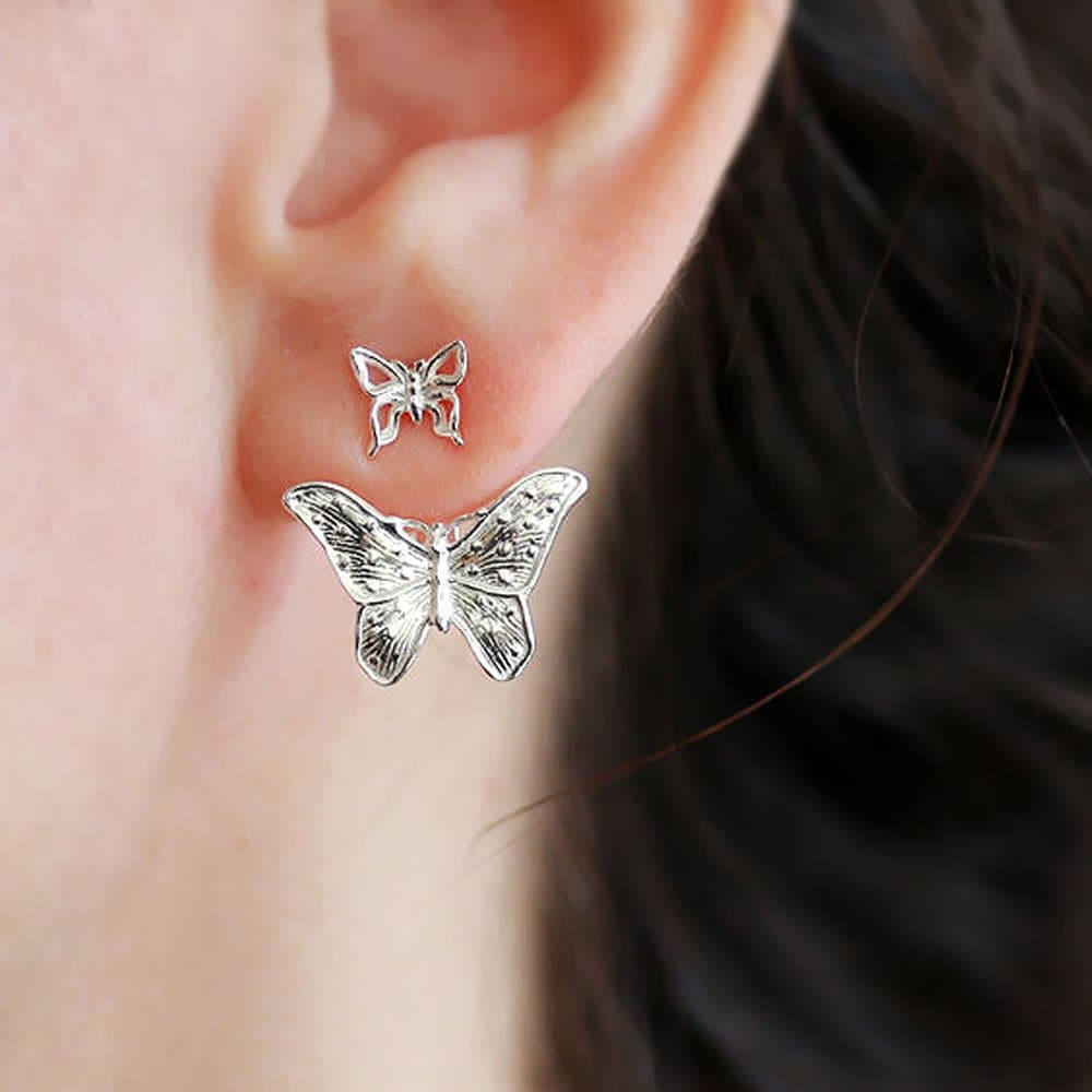 Sterling Silver Butterfly Ear jacket earring, Stud Earrings, handmade