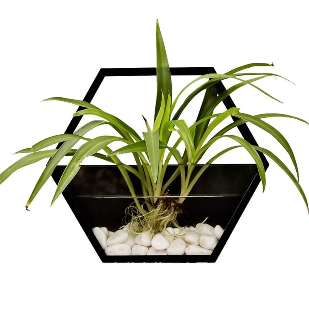 Ceramic Wall Hanging Planter - Small Decorative Geometric Hanging Planter, Indoor & Outdoor Acrylic Planter(White/Black) (Color : Black)