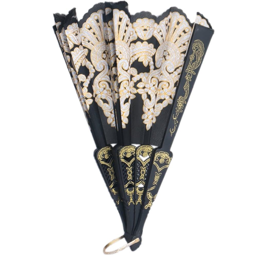 Ningyi683 Black Spanish Style Dance Party Wedding Lace Silk Folding Hand Held Flower Fan