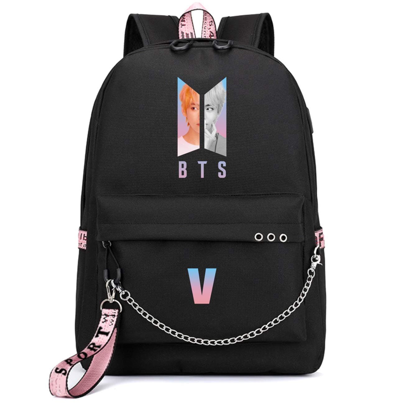 Kpop Boys Group Backpack Daypack School Bag Bookbag with USB Charging Port Suga v J-Hope Jin Jimin Jung Kook for Fans
