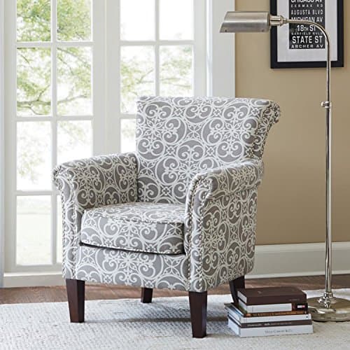 Accent Armchair with Geometric Pattern, Fabric Upholstered and Nailhead Trim, Contemporary Arm Club Chair (Gray/White)