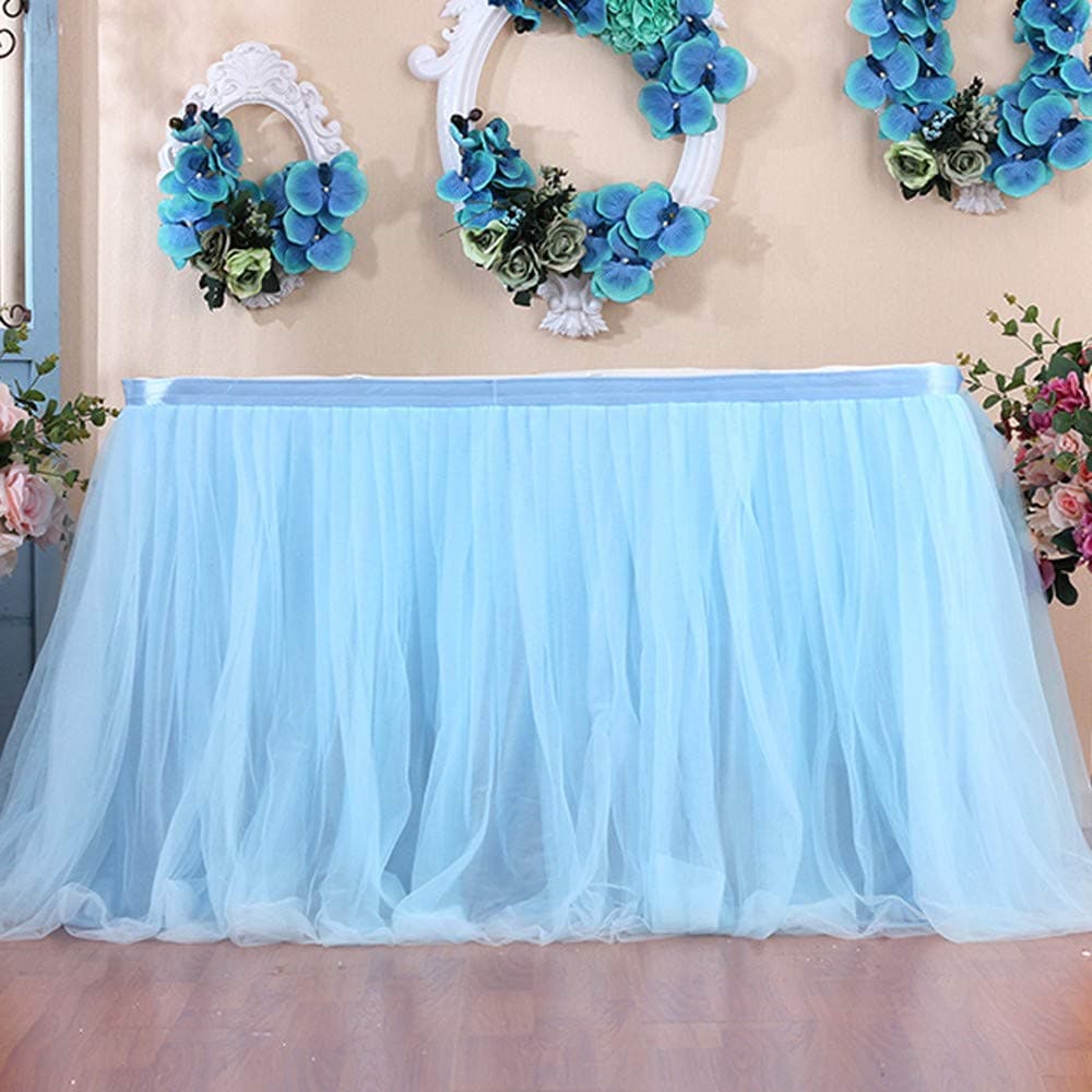 Voberry Tutu Table Skirt Cover Tulle Tableware Tablecloth for Rectangle/Round Table, Wedding Banquets Baby Shower Party Home Decoration-Beautiful, Eye Catching & Unforgettable Party Centerpiece (C)