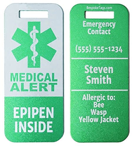 Medic Alert Tag"Epipen Inside" - Customized Engraved Info (Green)
