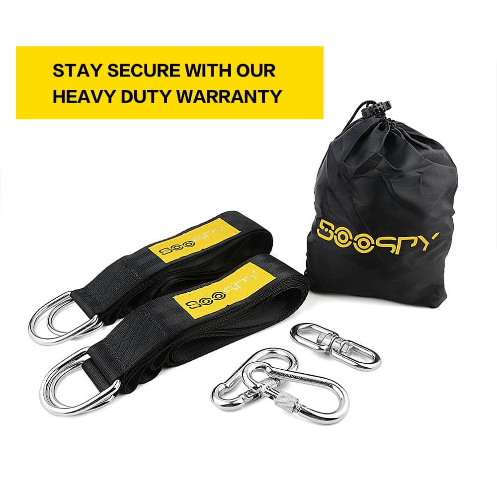 Tree Swing Handing Kit –SOOSPY Two 10 Foot Extra Long Straps with 2 Bonus Safe Carabiners,Holds 2000 lbs,FREE Stainless Steel Rotating Loop Hook for Tire Swing –Easy to Use for Hammocks and Swing Sets