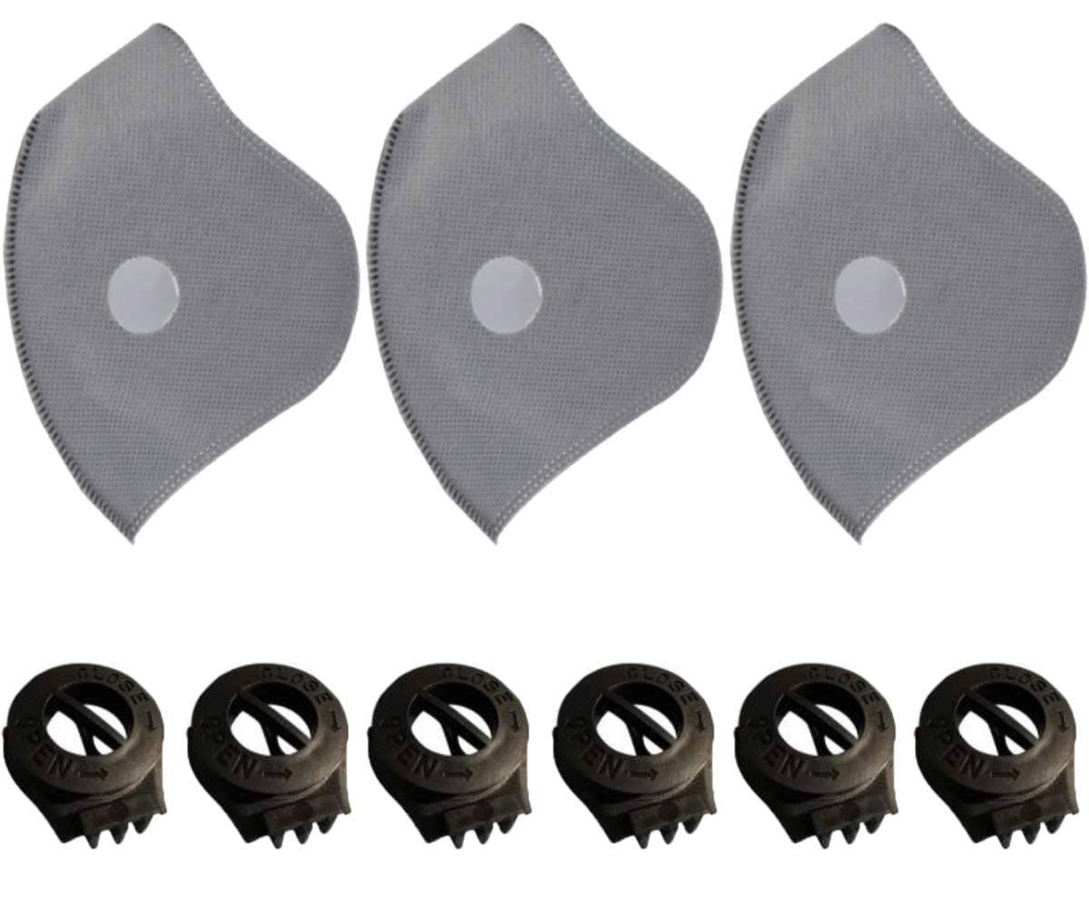 MISAZ 3 Pieces Filters and 6 Exhaust Valves Replacement Five-layer Activated Carbon PM2.5 Air Purifier for Face Mouth Sheet Running Sports Cycling Daily Active Health Dustproof Pollen Allergy