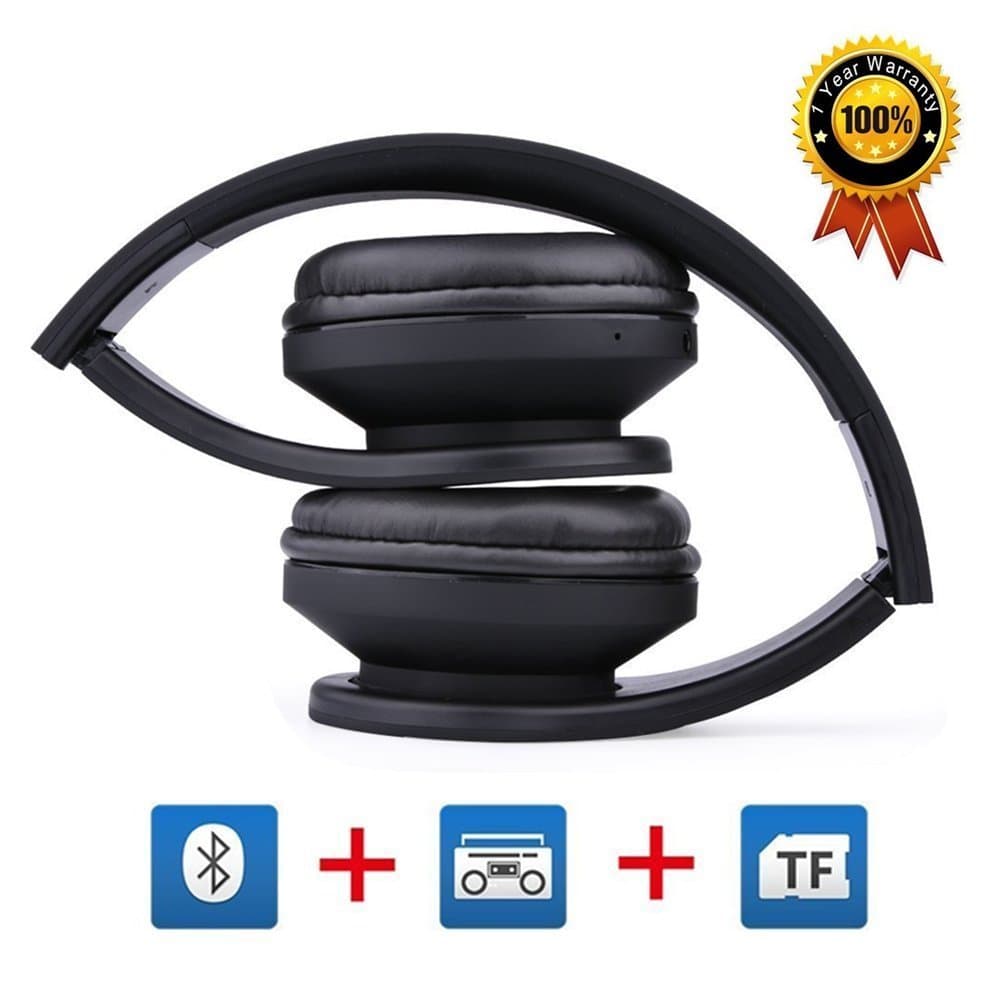 Walsung Bluetooth Headphones, Wireless Foldable Headset Over-ear Stereo with Microphone Portable for iPhone iPad PC Samsung Huawei Android Smartphones and other Devices (Black)