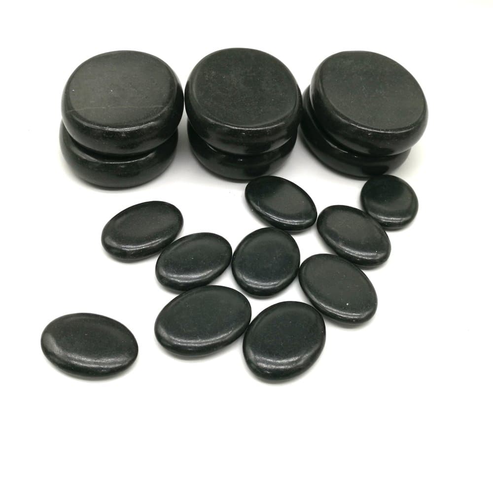 Windfulogo 16Pcs Hot Massage Stones Set Natural Lava Basalt Heated Warmer Stone for Spa Massage Black