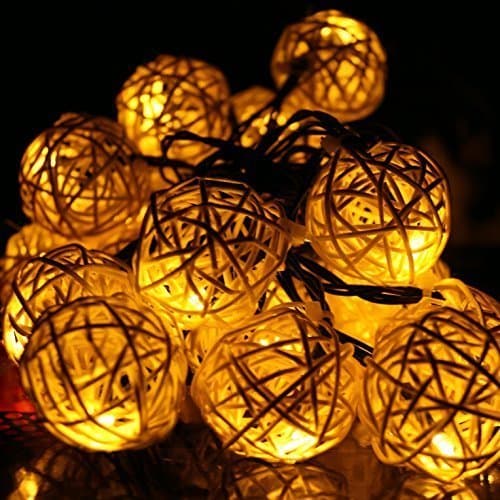 Nascco 20 LED Rattan Ball Warm White String Lights Solar Christmas Lights for Bedroom Wedding Garden Xmas Tree Decoration